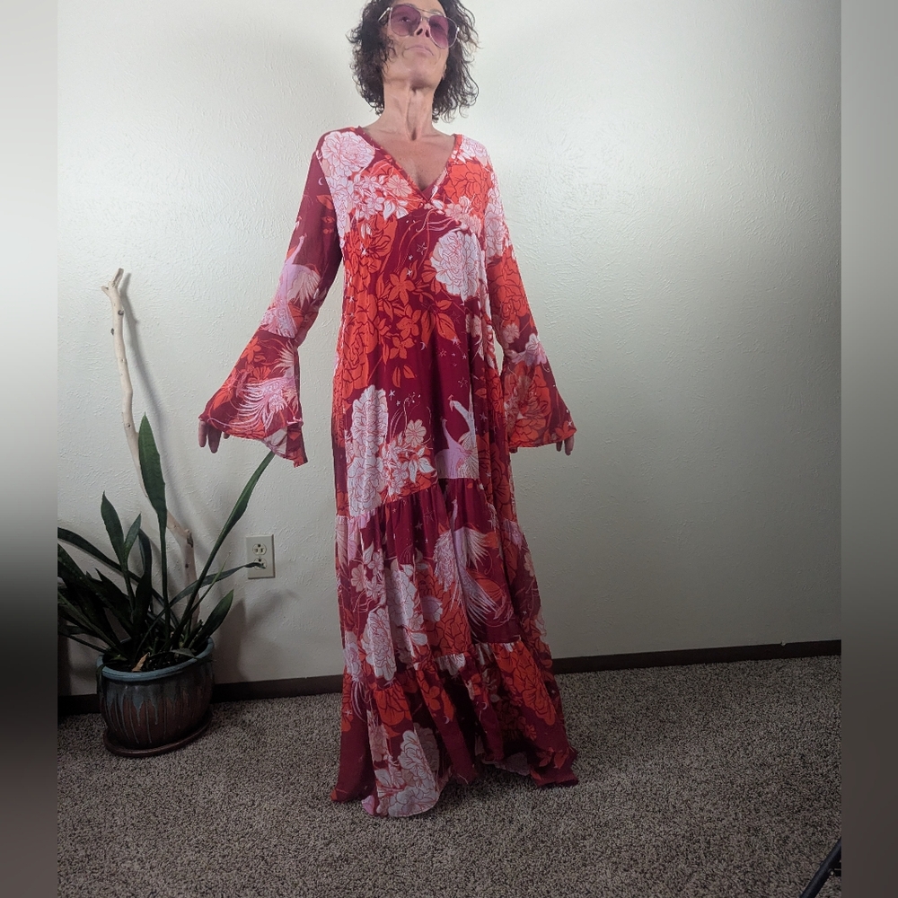 Floral Red and Pink Maxi Dress